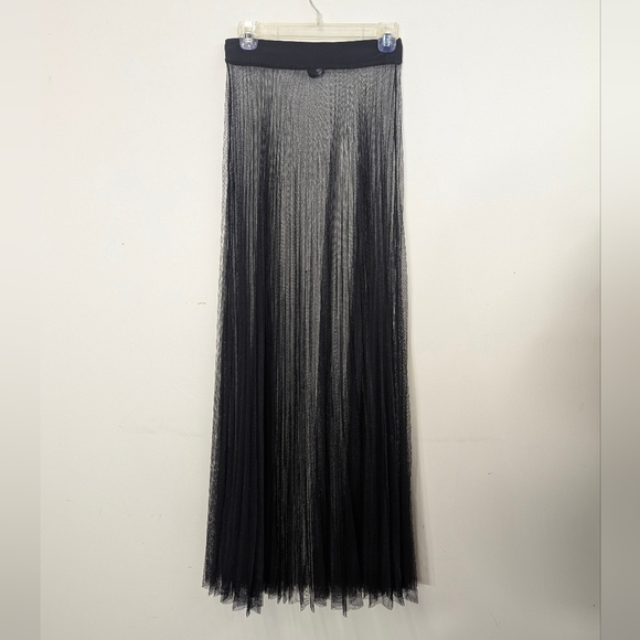 Black Tulle Pleated Sheer Over skirt Elastic Waist Maxi Mesh OS M L Wednesday - Picture 1 of 10